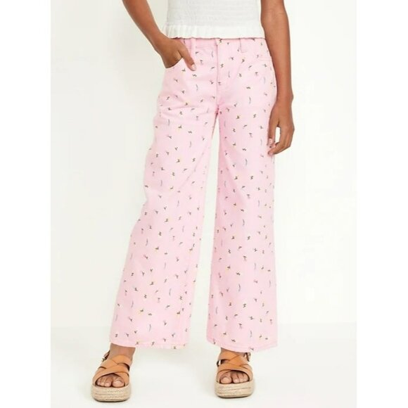 Old Navy Big Girls 16 Pink Floral High Rise Jeans NWT - Picture 1 of 7